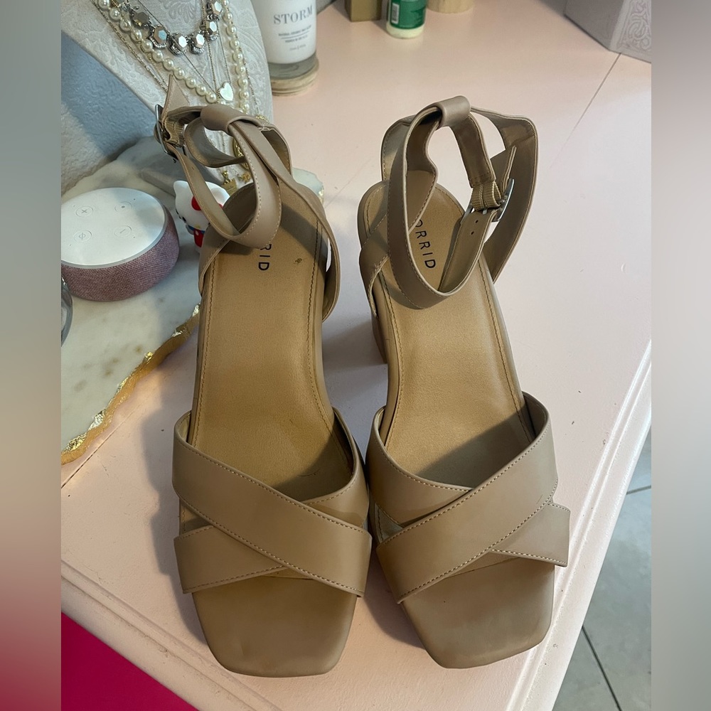 Nude Platform Block Heels